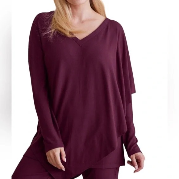 Soft Surrounding Madeleine Tunic Blouse Top V-Neck Large Petite Plum Purple Fall - Picture 1 of 7